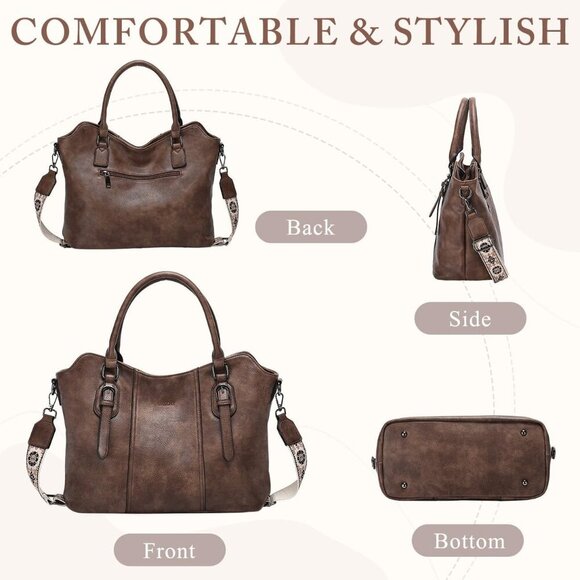 Hobo Bags for Women, Vegan Leather Top Handle Satchel Shoulder Purse Handbag Pur - Picture 6 of 7